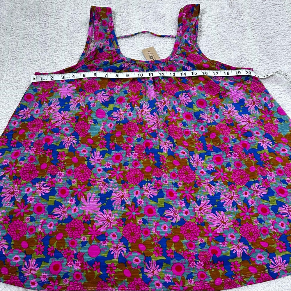 NWT NATURAL LIFE Pink Multicolor Floral Boxy Babydoll Tank Top Medium Cotton - Picture 5 of 9